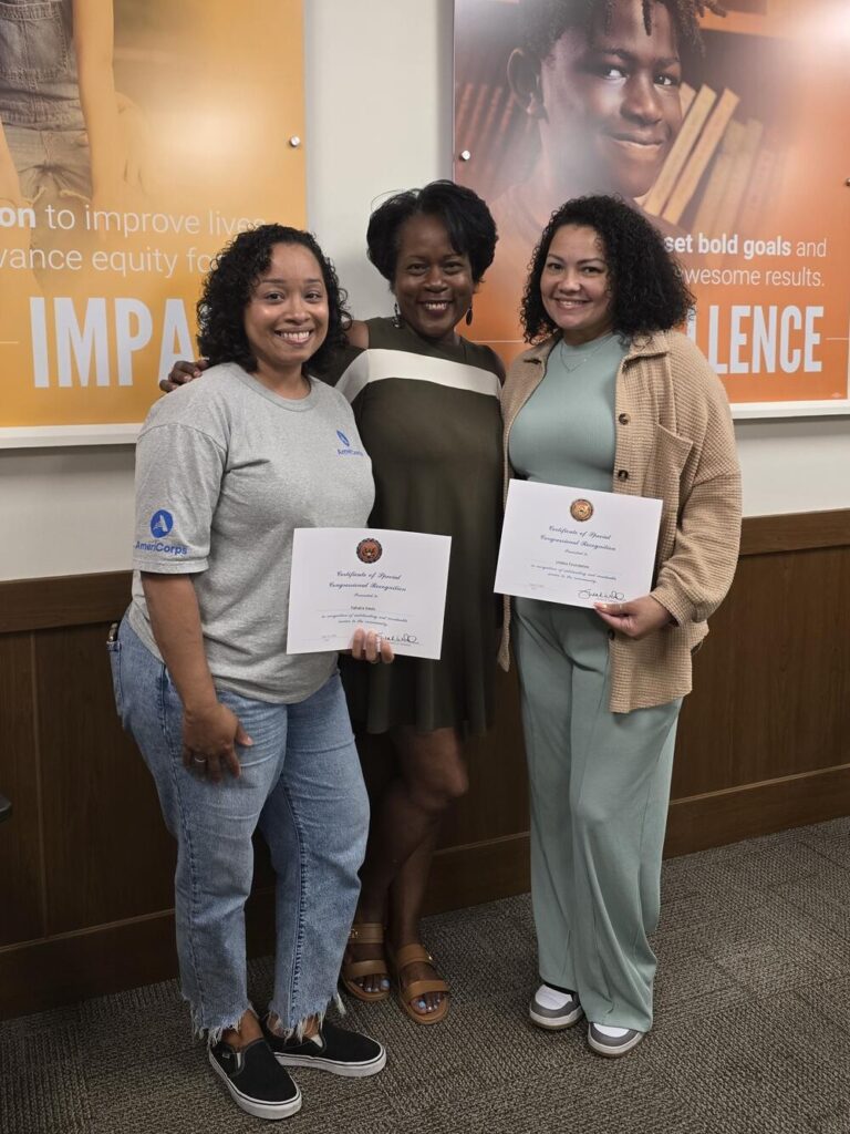 Selina Winchester from Congresswoman Wild’s office with AmeriCorps member Yahaira Davis and Unidos Foundation