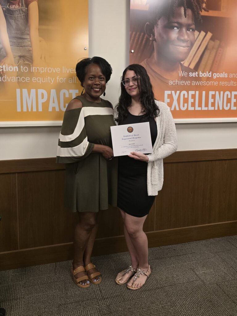 Selina Winchester from Congresswoman Wild’s office with AmeriCorps member Reem Shadid