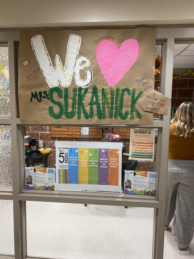 Eliza, Community School Coordinator at Northeast Middle School in the Bethlehem Area School District. The teachers at NEMS also decorated her office and showed appreciation for Coordinator Appreciation Week