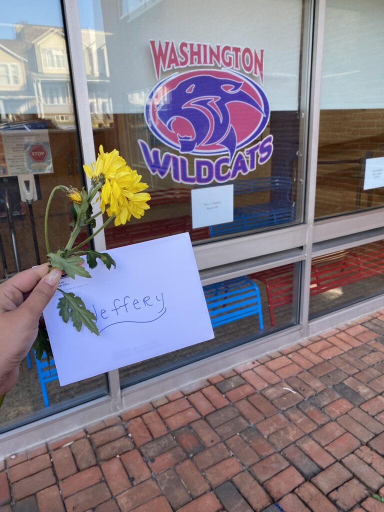 Flowers and a card for Jeffery, Community School Coordinator at Washington Elementary in the Allentown School District