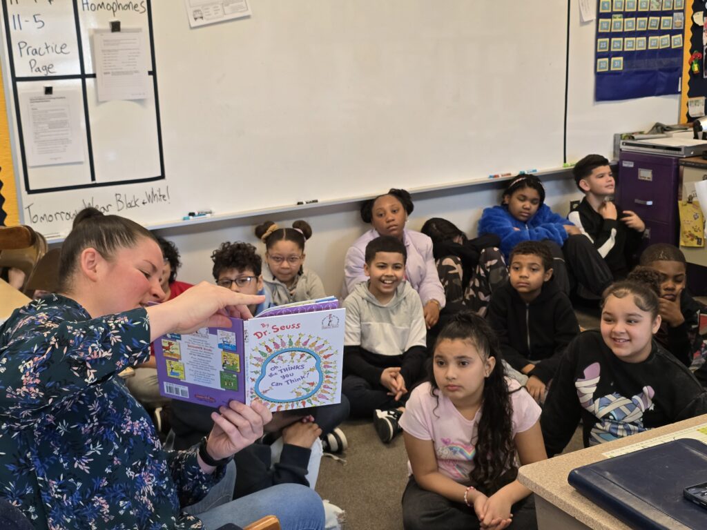 Students at Marvine Elementary School in Bethlehem being read to during Read Across America Week