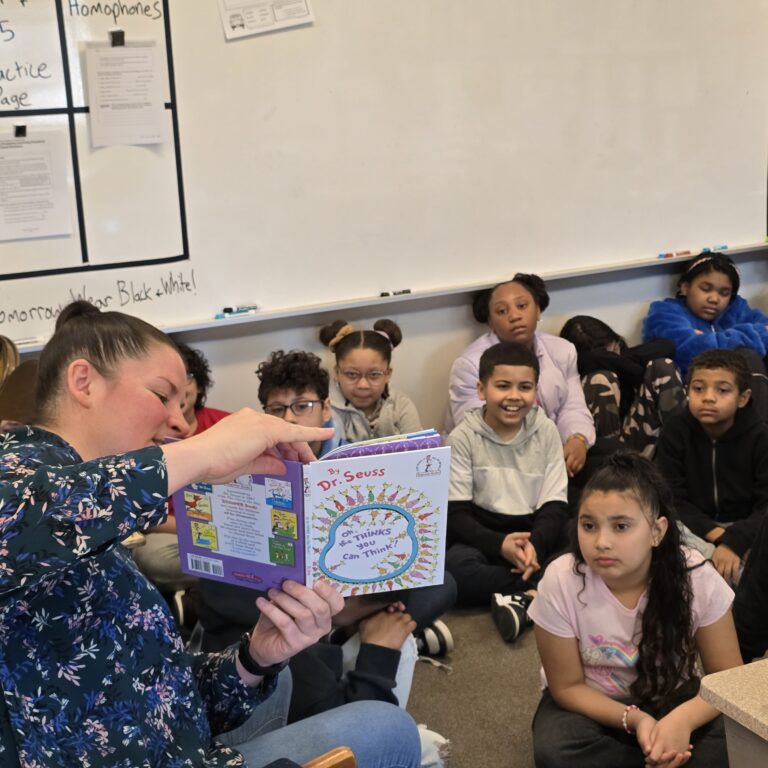 Students at Marvine Elementary School in Bethlehem being read to during Read Across America Week